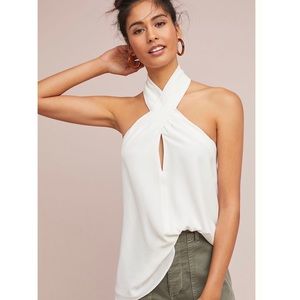Anthropologie White Halter Top Size M